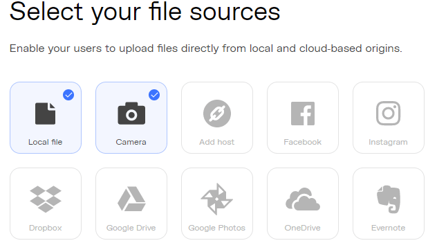Uploadcare file source selection screen
