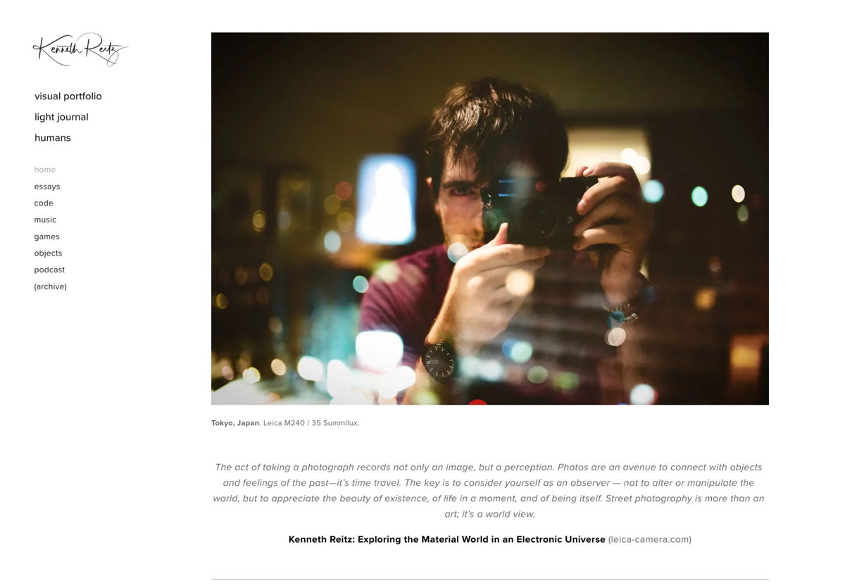 Screenshot of Kenneth Reitz, from the squarespace portfolio examples collection.