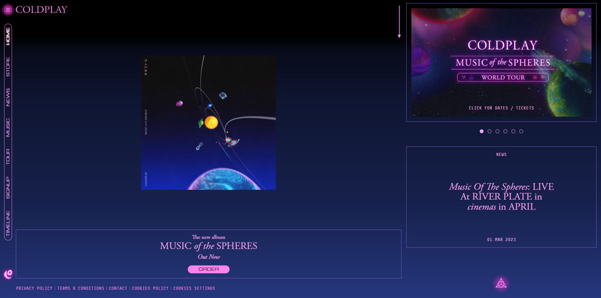 Screenshot of Coldplay, from the band websites collection.