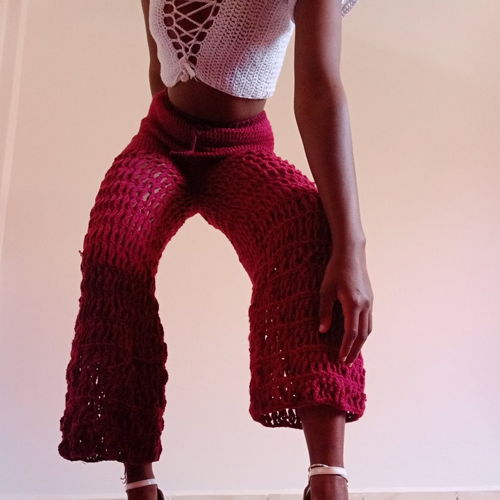 crochet mesh trouser, crochet pants pattern, crochet bell bottoms
