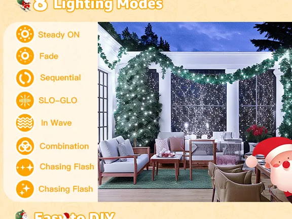 Features of Ollny's 800 leds clear cable cool white string lights - mobile size