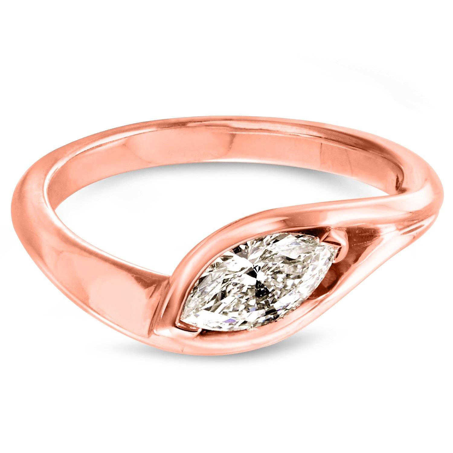 anel de noivado marquise diamante ouro rosa