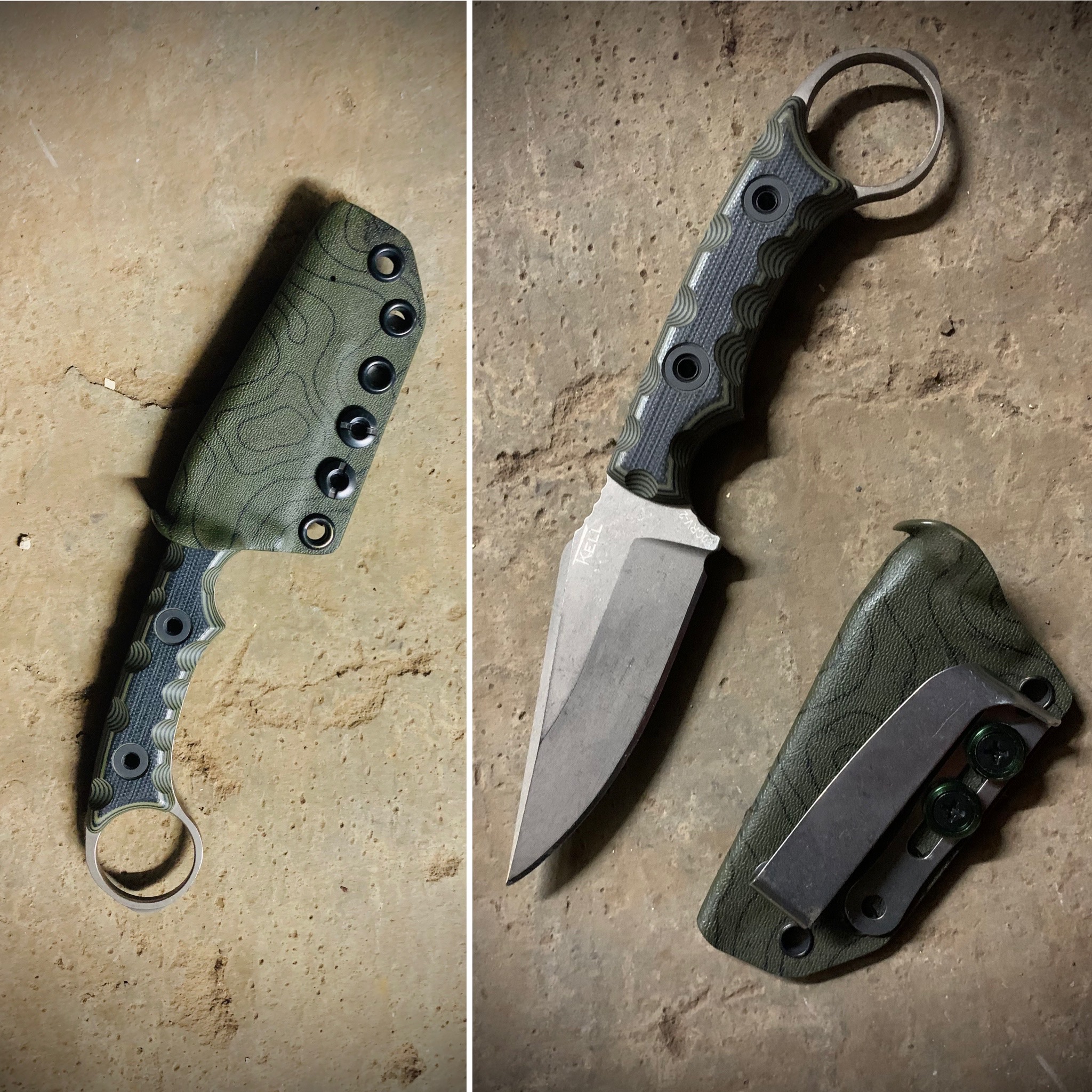 My beautiful Nightstalker Blem with a new KLR custom sheath. Hayden does an incredible job on these! I’ll definitely be commissioning more whenever I buy blems. – by Austin