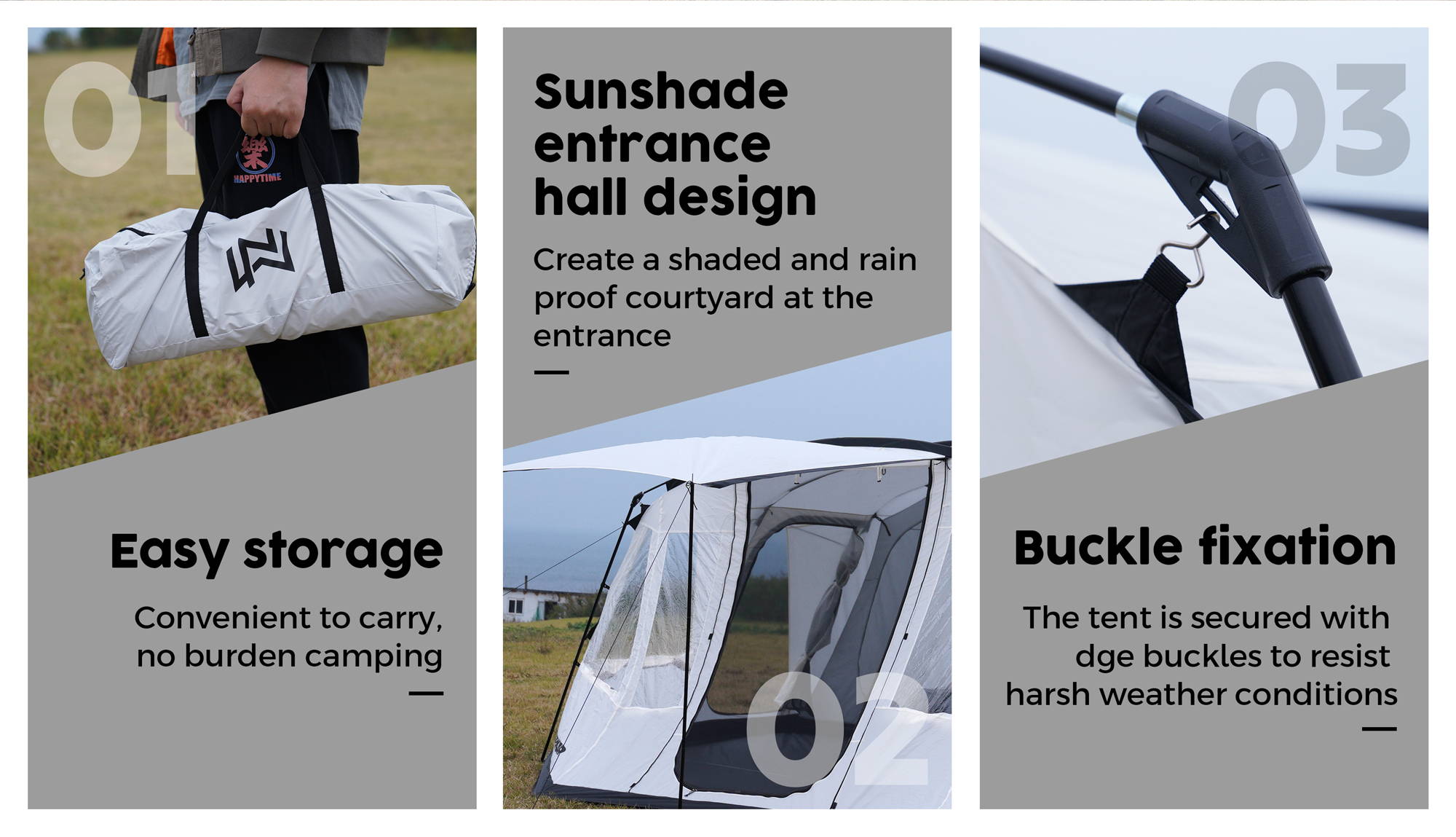 The structure of this large camping tent is stable with many creative designs
