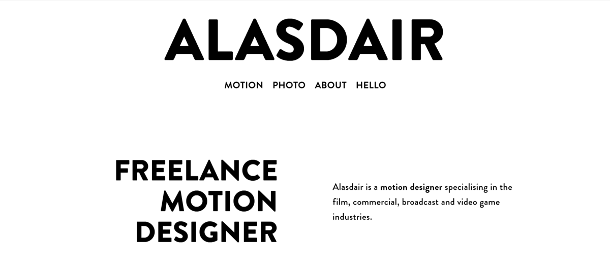 Screenshot of Alasdair Willson, from the motion design portfolios collection.