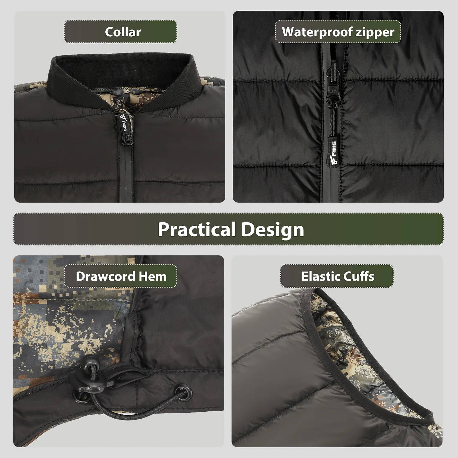 This Men's Hunting Jacket features a practical design with a stand-up collar for added warmth and protection.