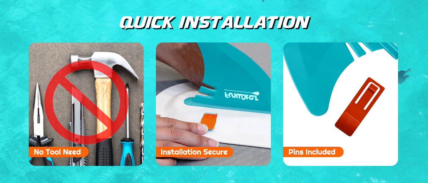 Funwater SUP fins are easy to install, no tool need, installation secure, pins included