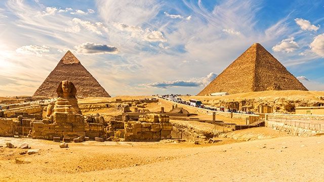 Pyramids of Khufu and Khafre at Giza, Egypt
