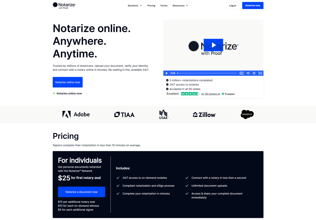 Screenshot of Notarize , from the website hero section designs collection.