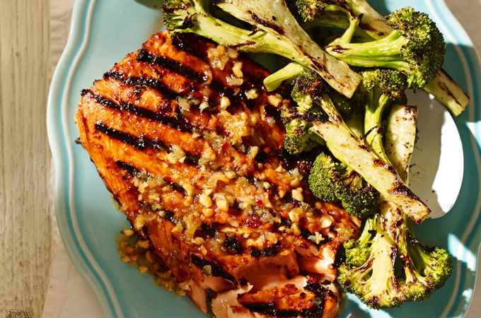Grilled Miso Salmon with Roasted Peanuts and Ginger