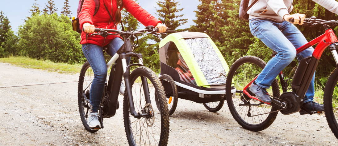 Family using electric bikes