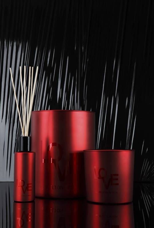 Welton London Love Edition of scented candles and home fragrance diffuser. Red lacquered containers in large sizes. Best Seller made in France