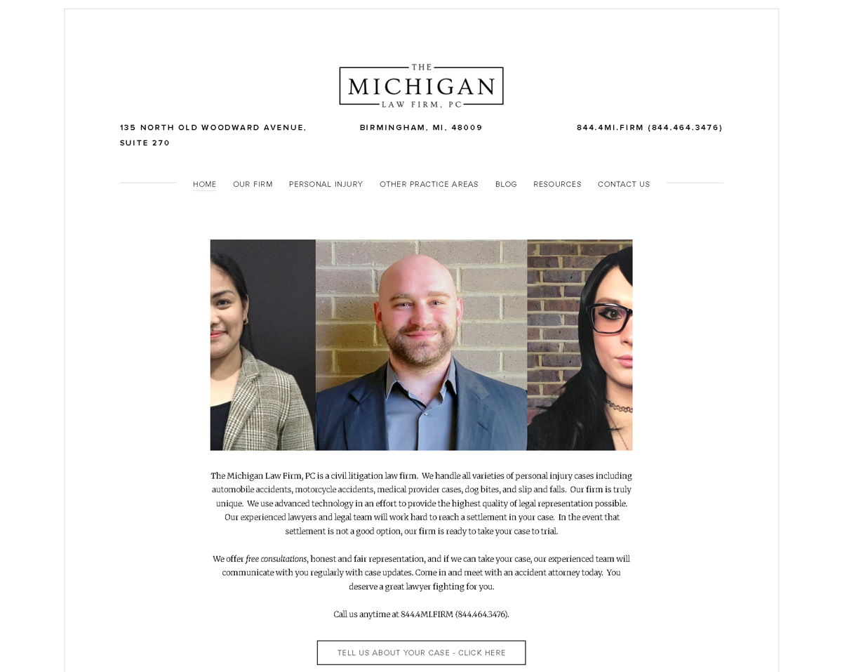 Screenshot of The Michigan Law Firm, PC, from the law firm websites collection.