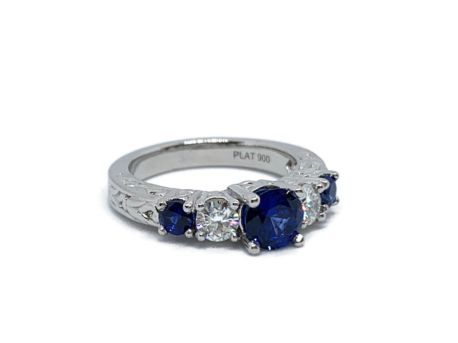 Sapphire and Moissanite Platinum Engagement Ring