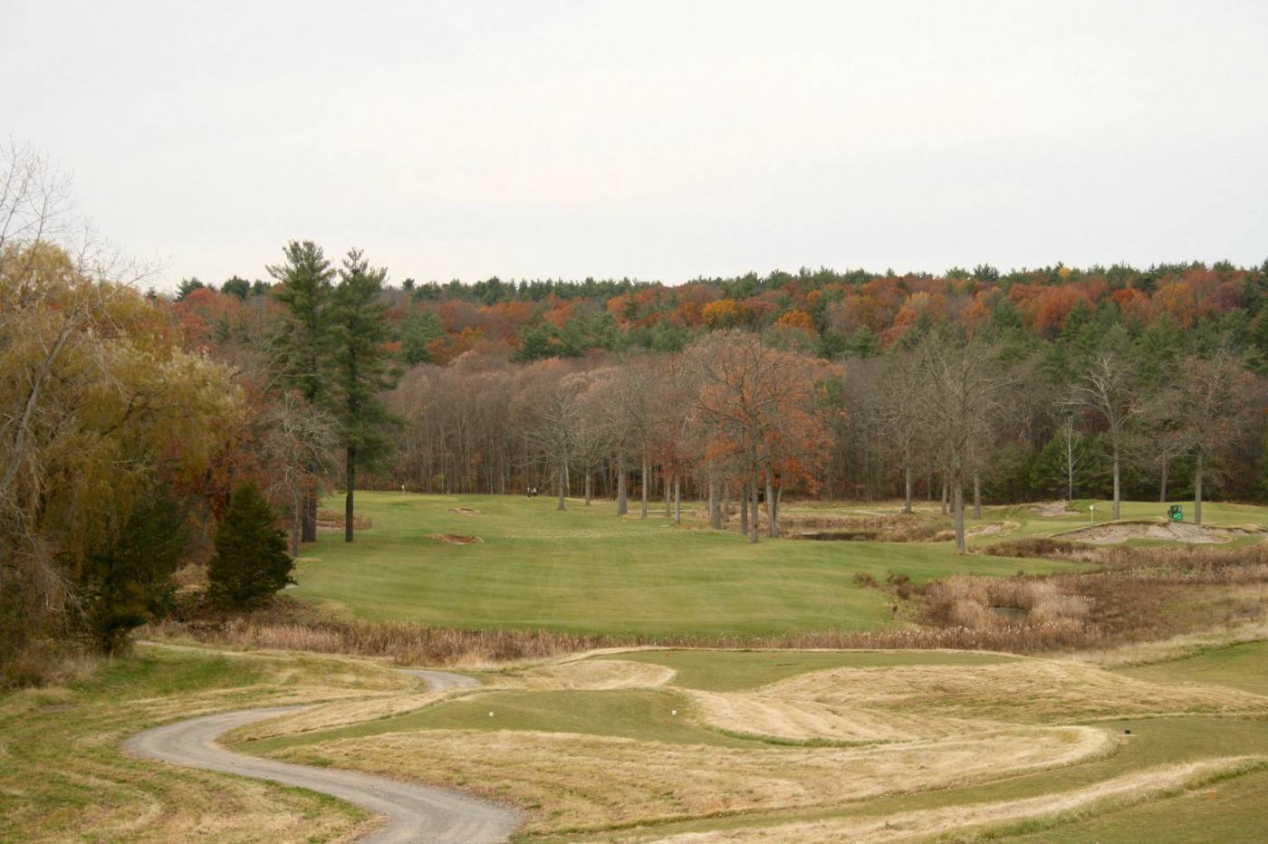 A look at what faces the player on the fourth tee. A forced carry, with OB left and a penalty area right.