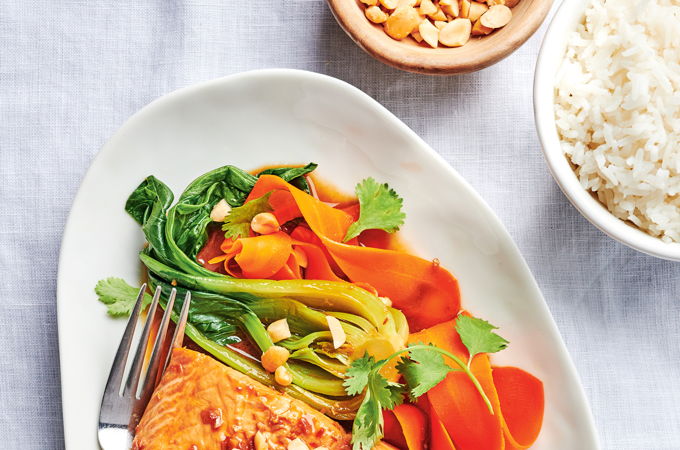 Ginger-Glazed Salmon with Bok Choy and Carrots