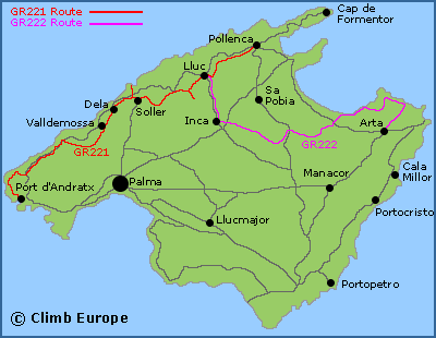 Map of the GR221 and GR222 Walking Routes