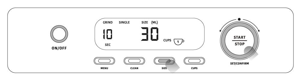 Diagram showing how to customize a single espresso using the display