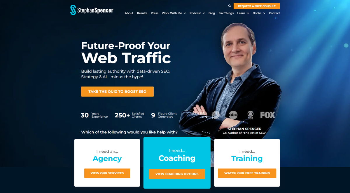 Screenshot of Stephan Spencer, from the seo portfolios collection.