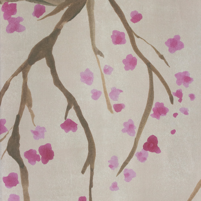 Cream & red cherry blossom linen-cotton fabric Pattern Image