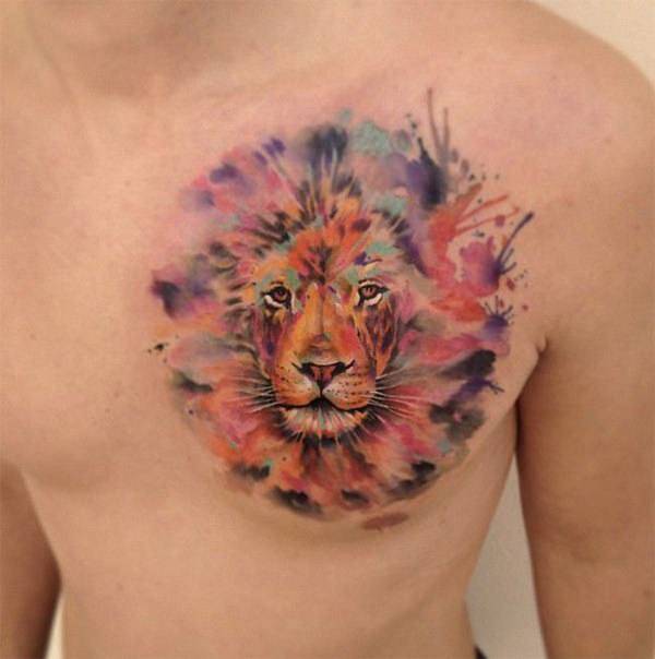 Tatouage Lion Multicolore