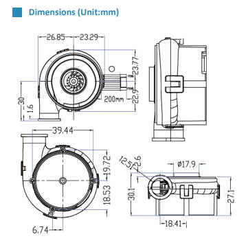 sDB12725 Series DC Blower Dimensions