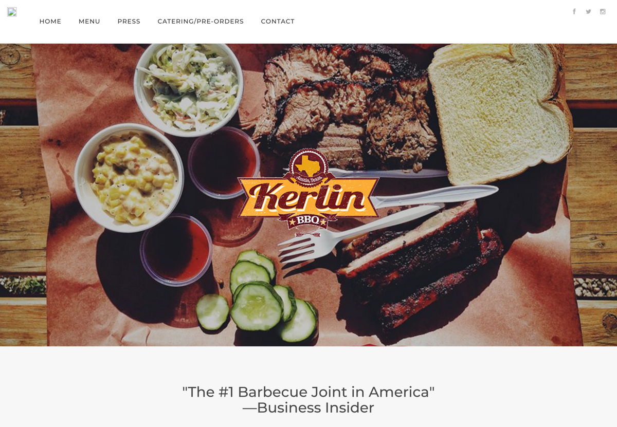 Screenshot of Kerlin BBQ, from the weebly websites collection.