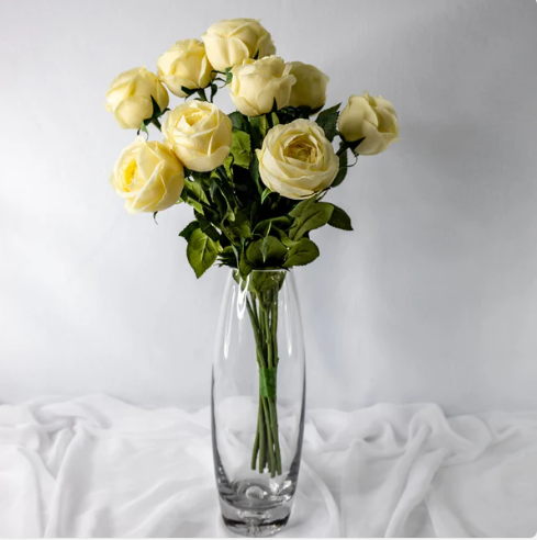 Ivory David Austin Real Touch Open Bud Rose - Realistic Artificial Flowers