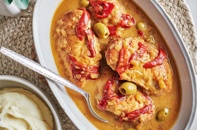 Slow Cooker Chicken with Olives and Grilled Peppers