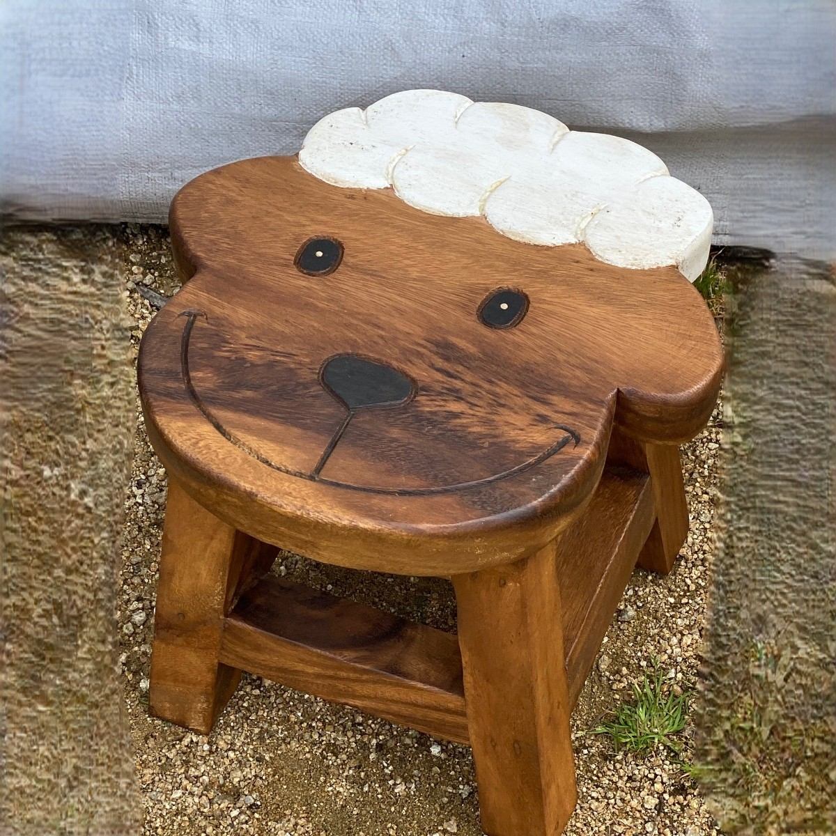 Children's Wooden Stool Smiling Sheep Themed Chair Toddlers Step sitting Stool