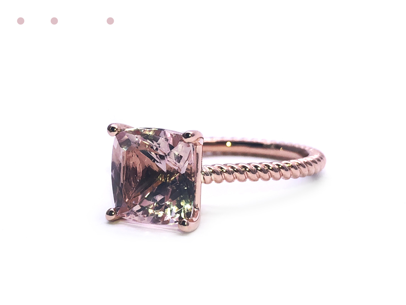 twisted pink gold ring with big morganite