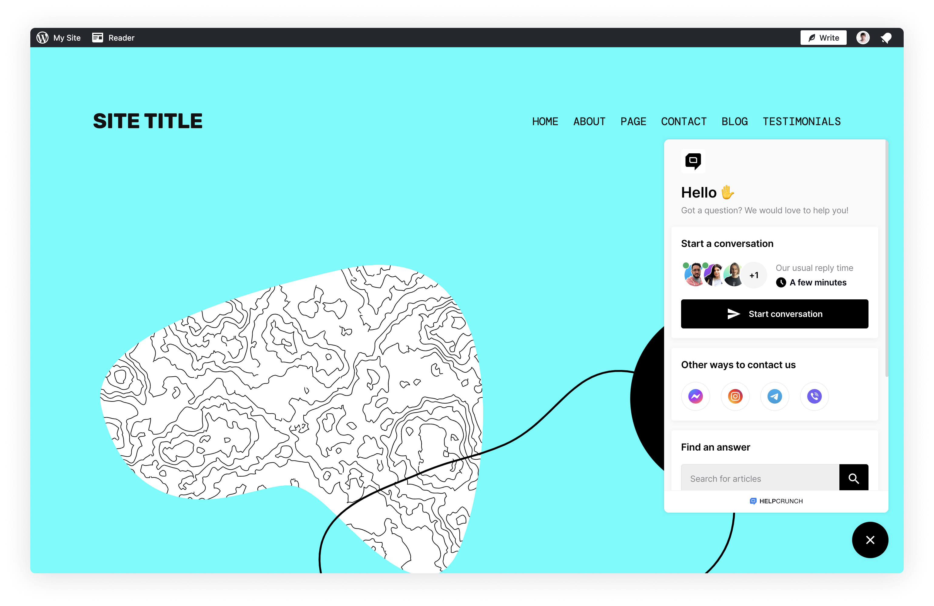 HelpCrunch chat widget on a WordPress.com website