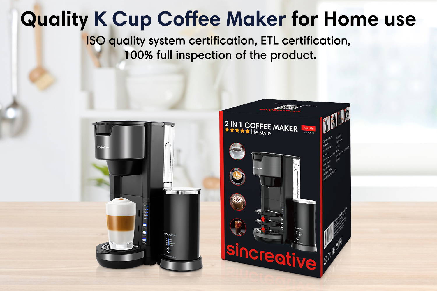 Sincreative KCM207 K-Cup Coffee Maker with Multi-functional Milk