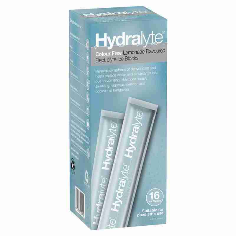 Hydralyte Rehydration Ice Blocks Colour Free Lemonade Flavoured 16 Pack