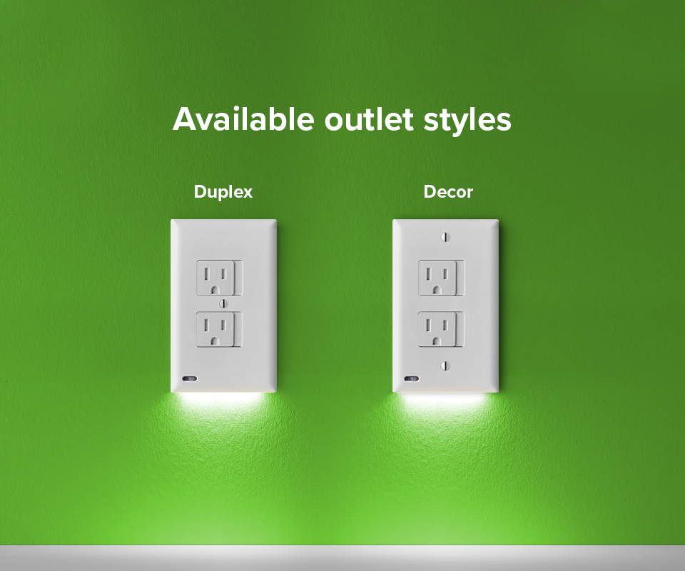 Two SafeLight night lights for kids displaying the two different outlet styles