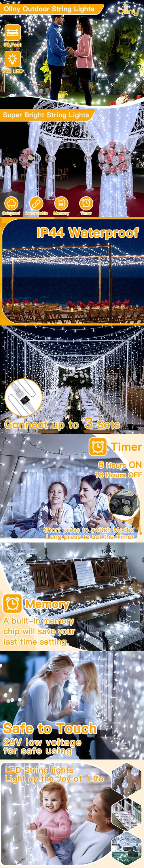 Features of Ollny's 800 leds green cable warm white string lights