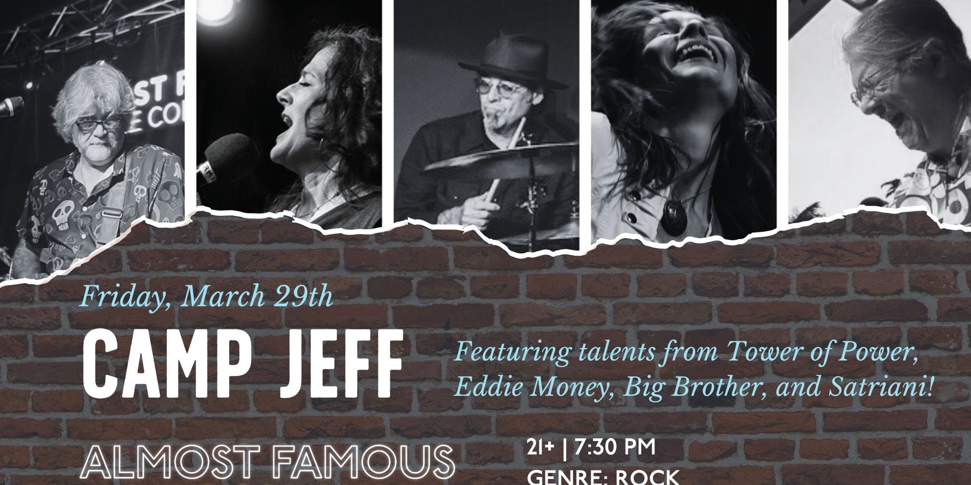 Camp Jeff: Bay Area music legends from Tower of Power, Eddie Money, Big Brother, and Satriani promotional image