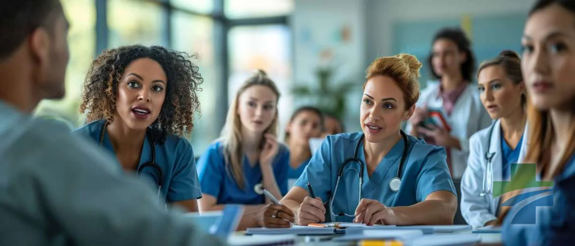 Travel nurses participating in an RPM technology workshop.