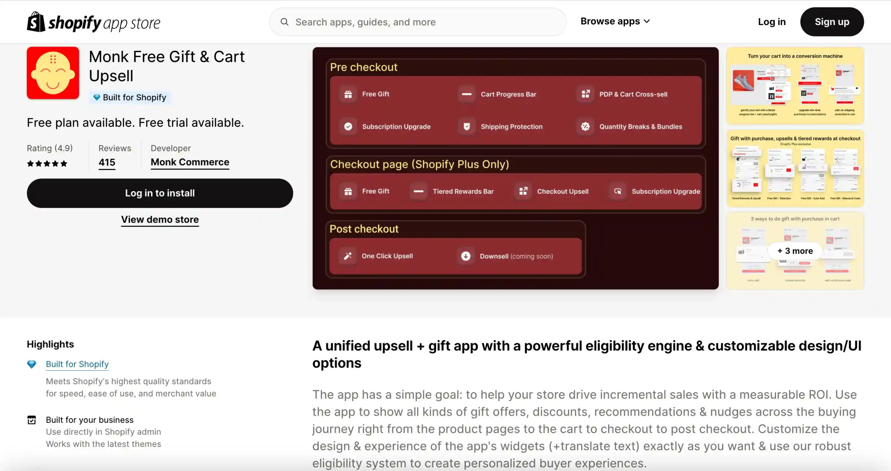 Monk Free Gift Cart Upsell