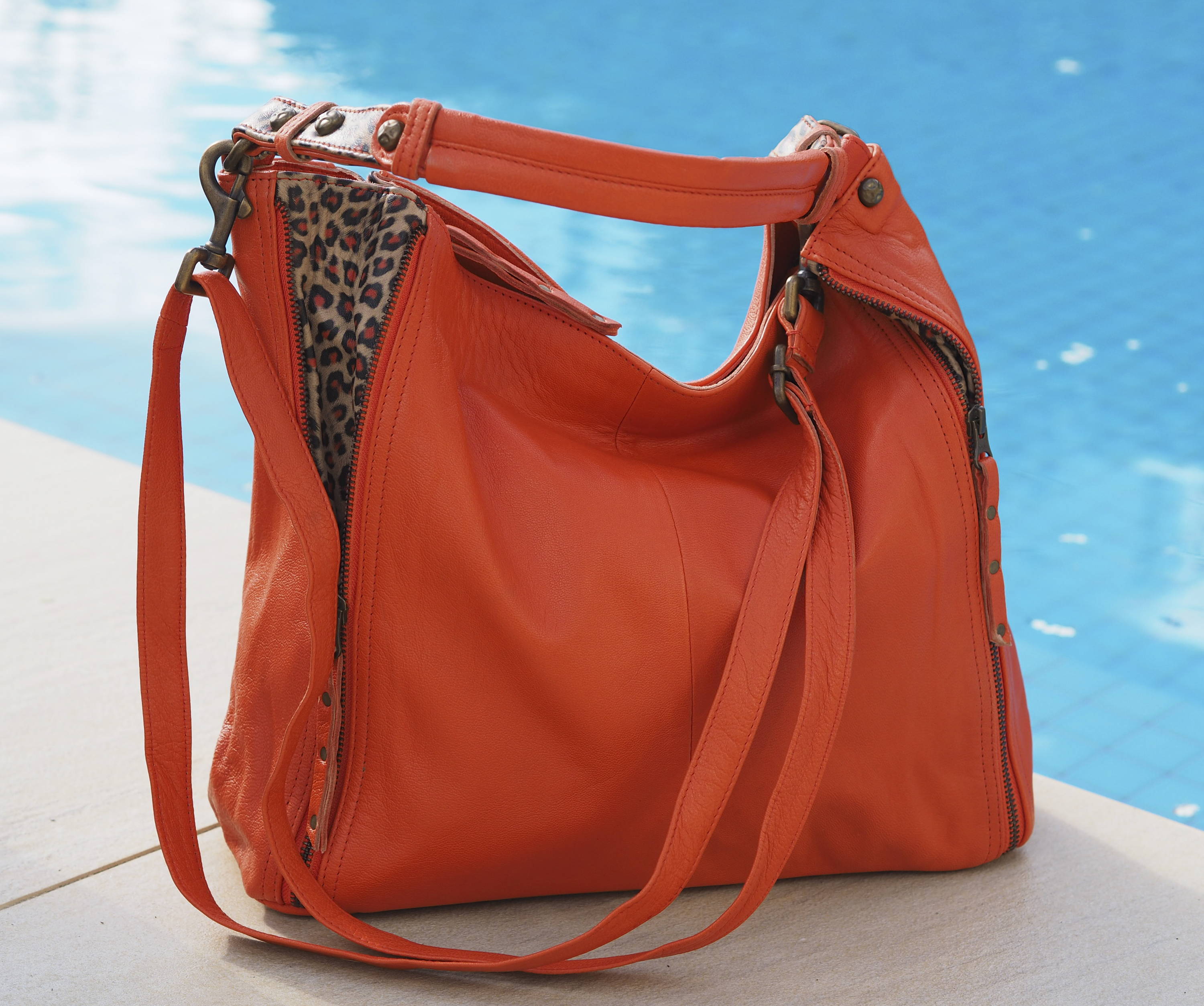 Cadelle Leather Mandarin Slouch Handbag Poolside