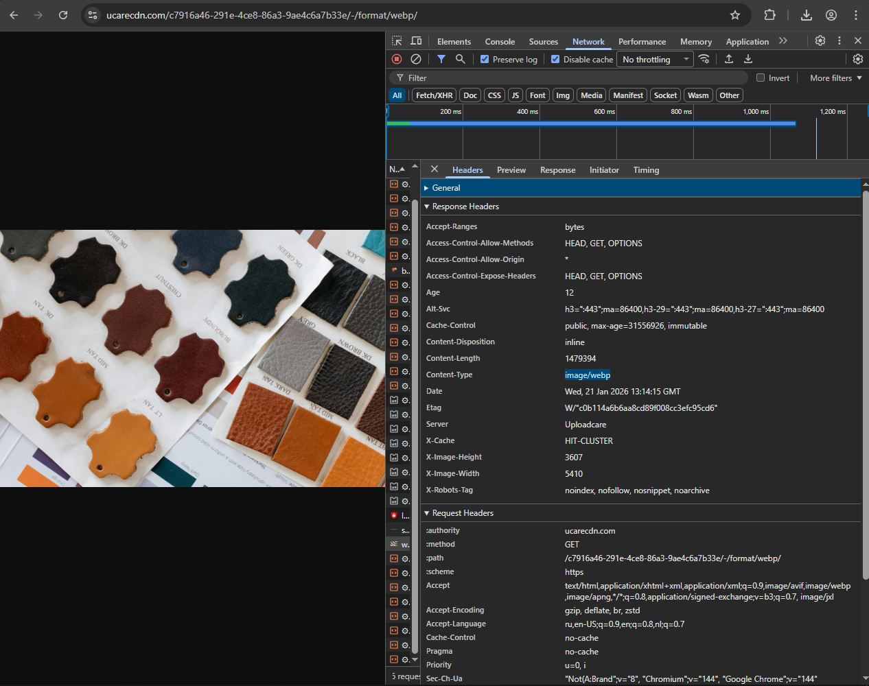 Example of WebP conversion using Uploadcare’s URL API