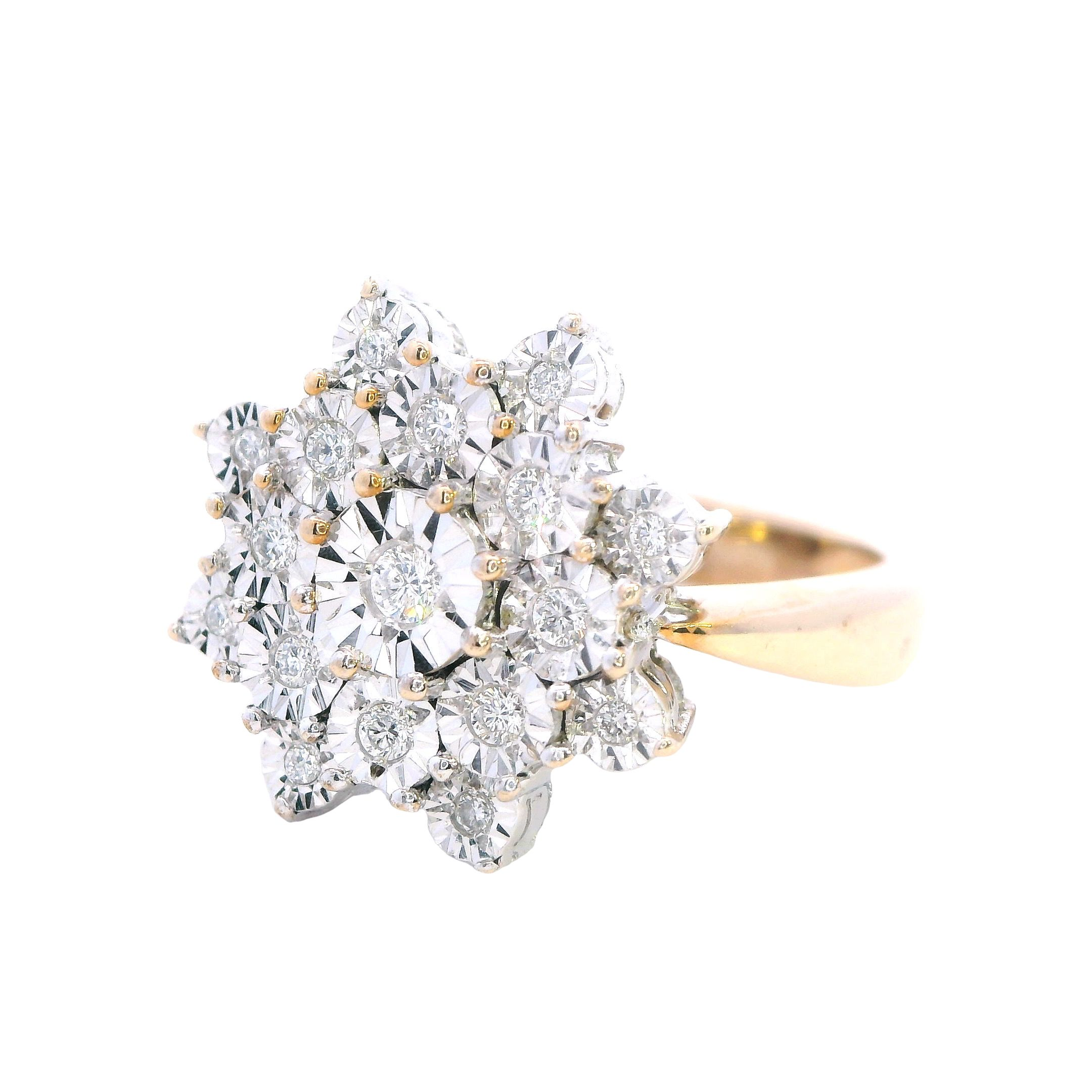 Yellow and White Gold Diamond Cluster Ring - Image 3