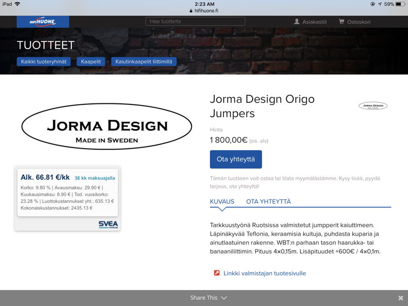 Jorma Design Origo Jumpers Cables ** Mint Condition **