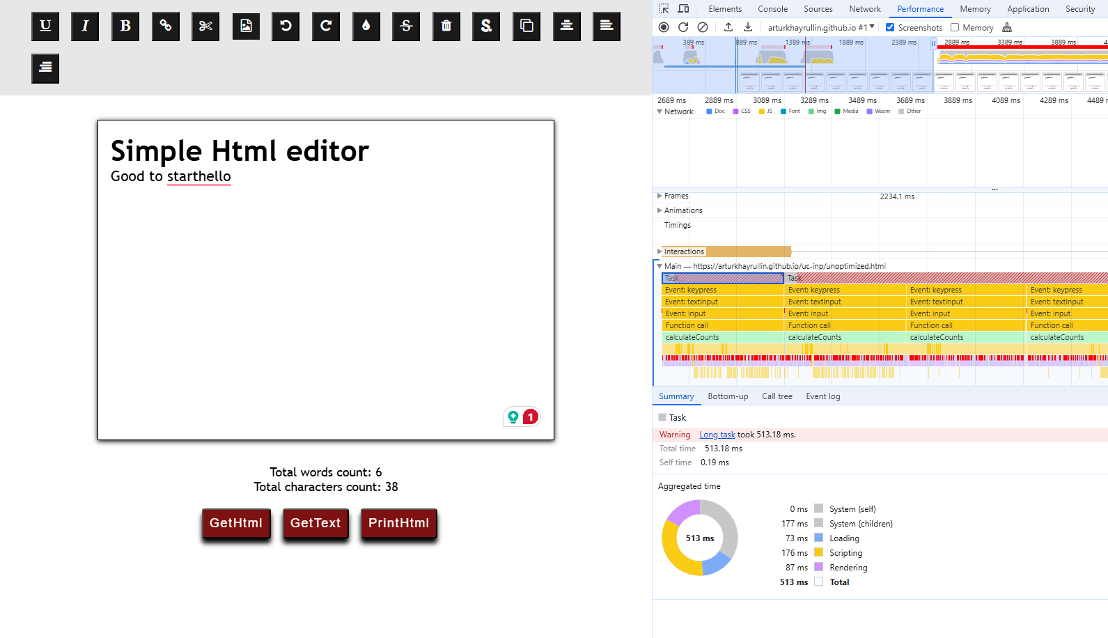 Chrome DevTools showing performance bottleneck