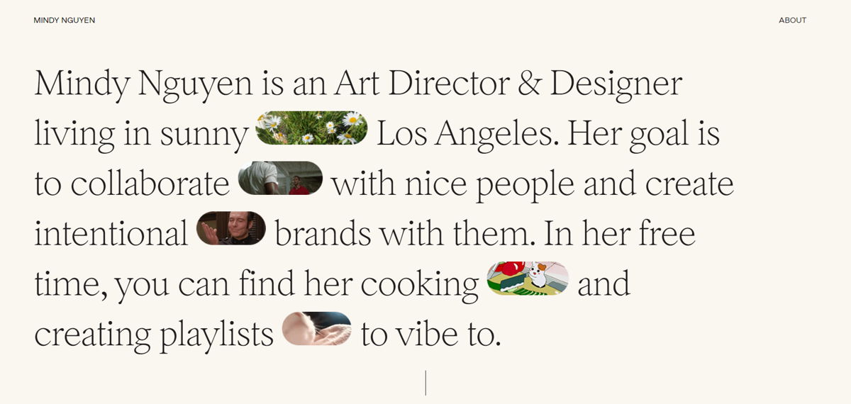 Screenshot of Mindy Nguyen, from the personal websites collection.