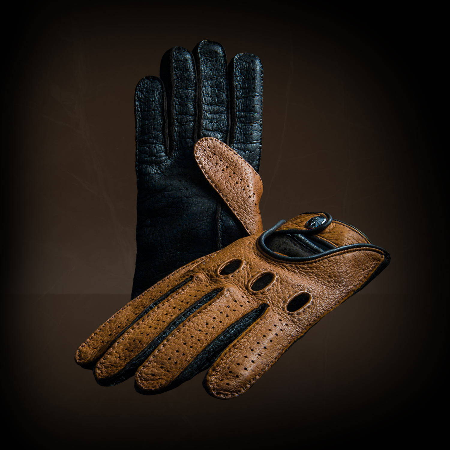 brown driving gloves