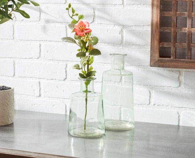 Set of Glass Vases with Artificial Flower Sprig
