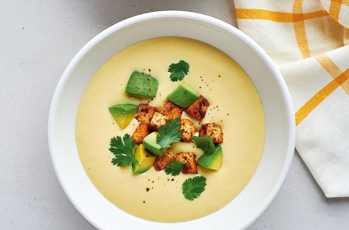 Cream of Corn with Barbecue Tofu