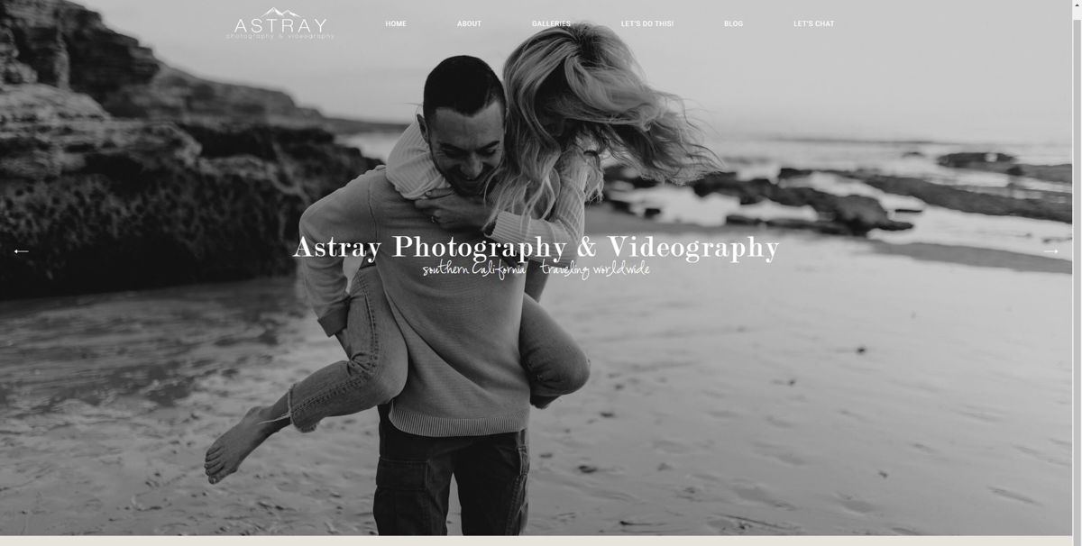 Screenshot of Astray Photography, from the videography websites collection.