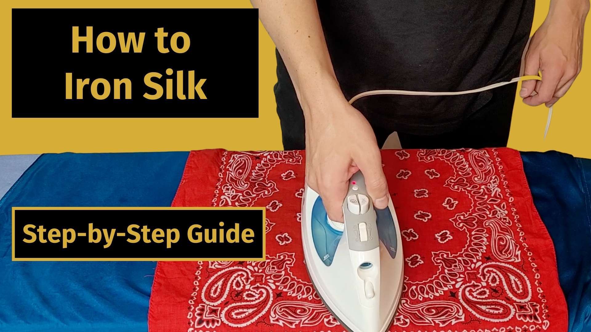 how to iron silk banner image with a picture of a man ironing a green silk garment on an ironing board